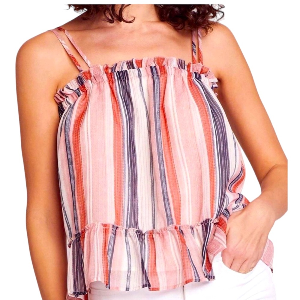 Jack By BB Dakota Multicolor Striped Walk The Line Ruffle Tank Top, Size Large